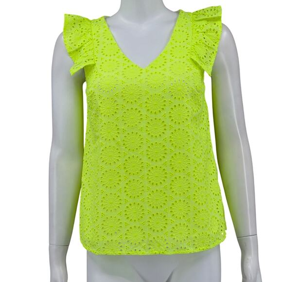 Lilly Pulitzer Top Womens XS Lina Sleeveless Eyelet‎ Prickly Pear Yellow Preppy - Picture 1 of 11